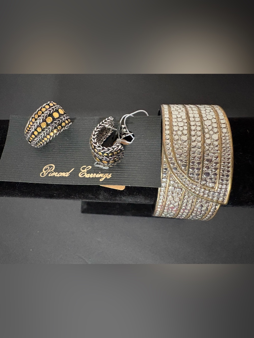 Earrings and Crystal Cuff Bracelet Set - Gold and Silver